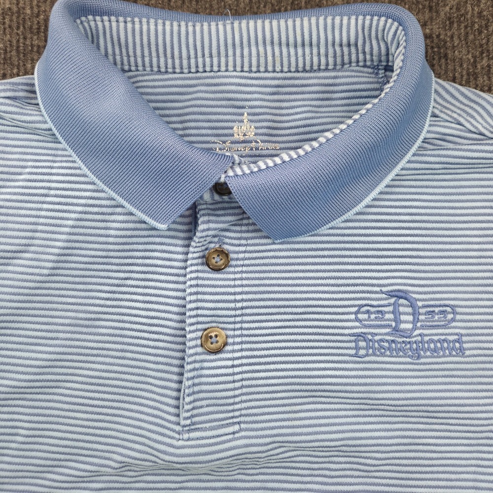 Disney Parks Disneyland Mens Large Blue Striped Polo Shirt Short Sleeve 1955 L